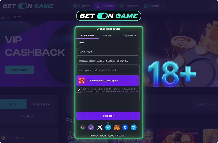 BetOnGame Registration Process step 4