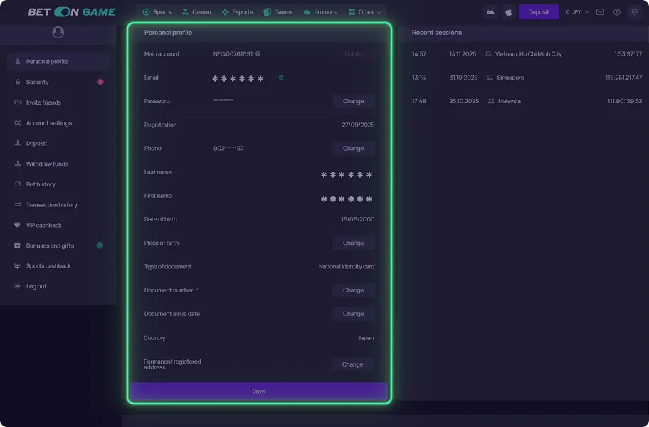 BetOnGame Registration Process step 6