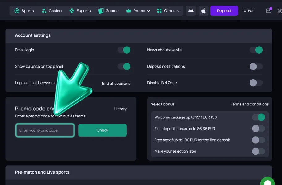 How to Use a Promo Code at BetOnGame step 5